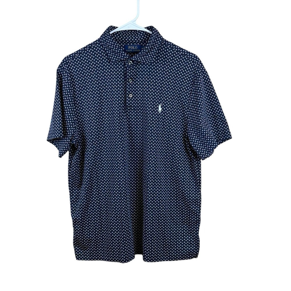 Polo Ralph Lauren Shirt Mens Medium Blue Abstract Print 100% Cotton Short Sleeve